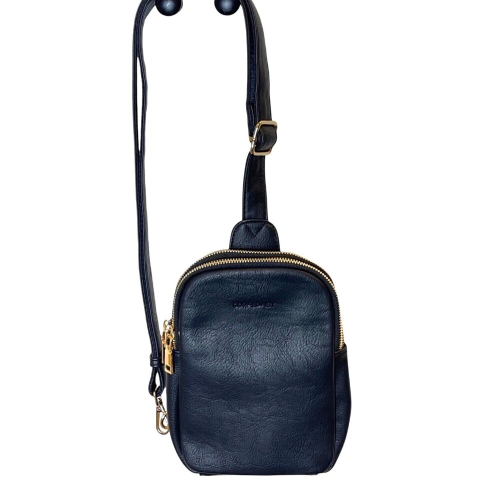 Coraldaisy Black Faux Leather Small Crossbody Sling Bag Pebbled Zipper